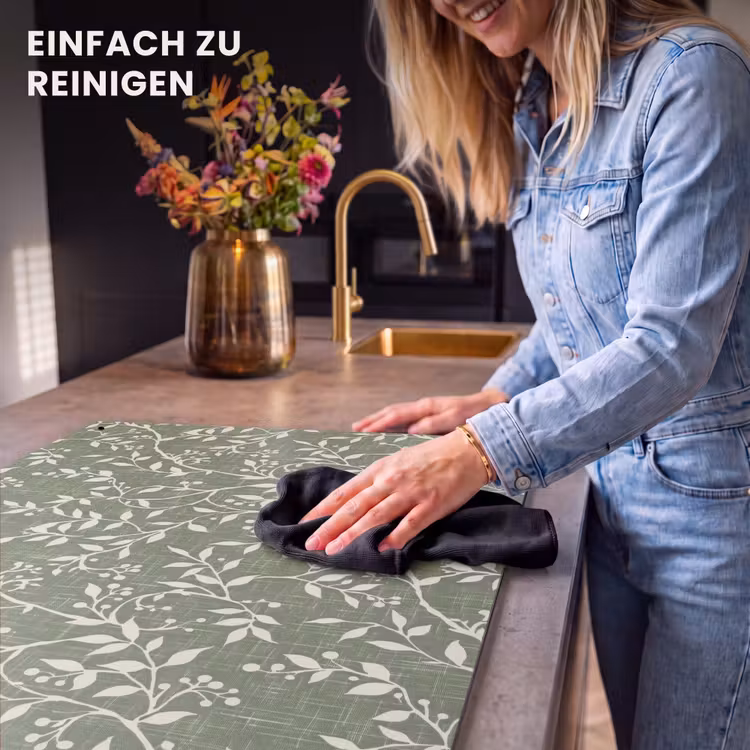 2-in-1 Herdabdeckplatte & Spritzschutz - Salbeigrün – Botanisch – Zweige – Beeren – Leinen – Muster — 5