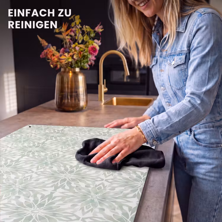 2-in-1 Herdabdeckplatte & Spritzschutz - Salbeigrün – Symmetrisch – Mandala – Ornament – Muster — 5
