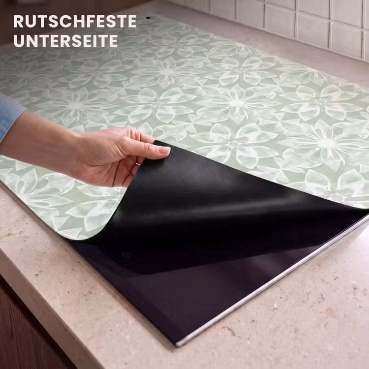 2-in-1 Herdabdeckplatte & Spritzschutz - Salbeigrün – Symmetrisch – Mandala – Ornament – Muster — 4
