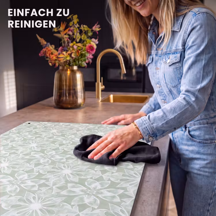 2-in-1 Herdabdeckplatte & Spritzschutz - Salbeigrün – Symmetrisch – Mandala – Ornament – Muster — 5