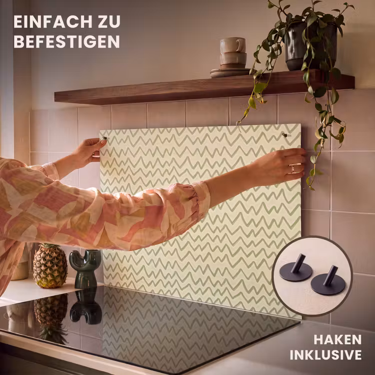 2-in-1 Herdabdeckplatte & Spritzschutz - Salbeigrün – Zickzack – Handgezeichnet – Muster — 7