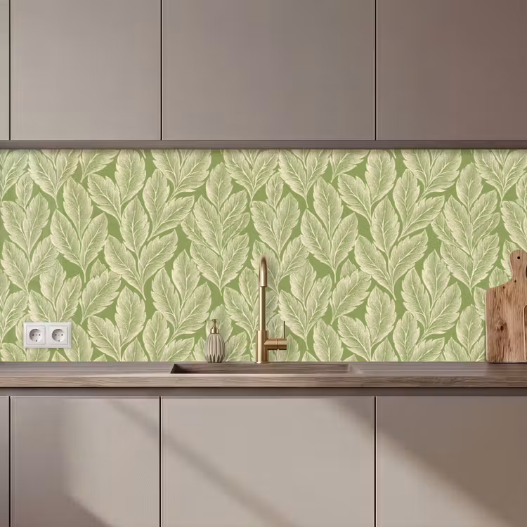 Küchenrückwand - Grün – Botanisch – Blätter – Vintage – Muster — 1