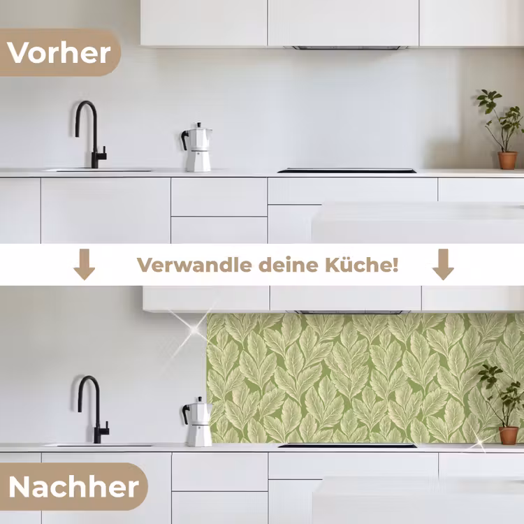Küchenrückwand - Grün – Botanisch – Blätter – Vintage – Muster — 3