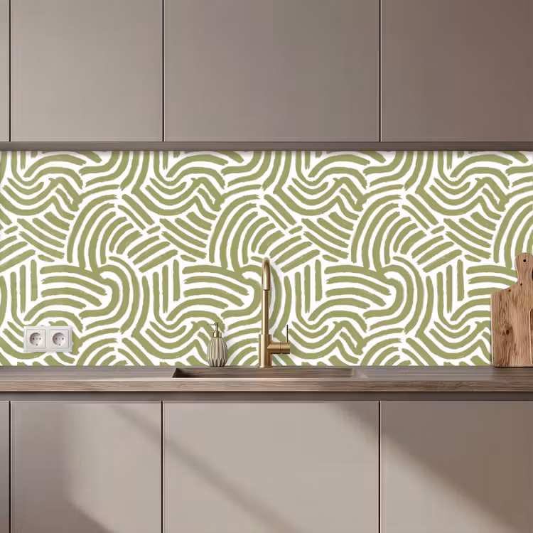 Küchenrückwand - Salbeigrün – Abstrakt – Bögen – Handgezeichnet – Muster — 1