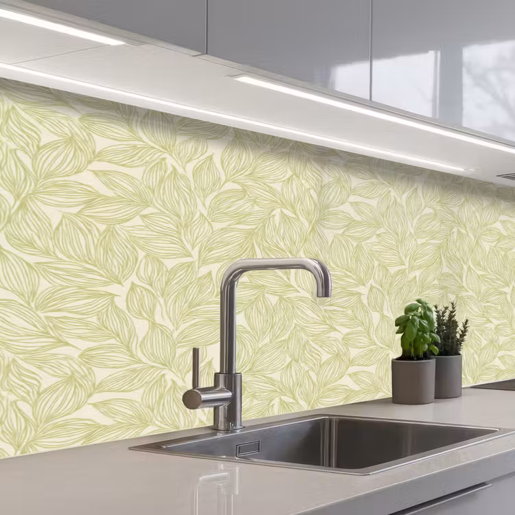 Küchenrückwand - Salbeigrün – Botanisch – Blätter – Handgezeichnet – Muster — 2
