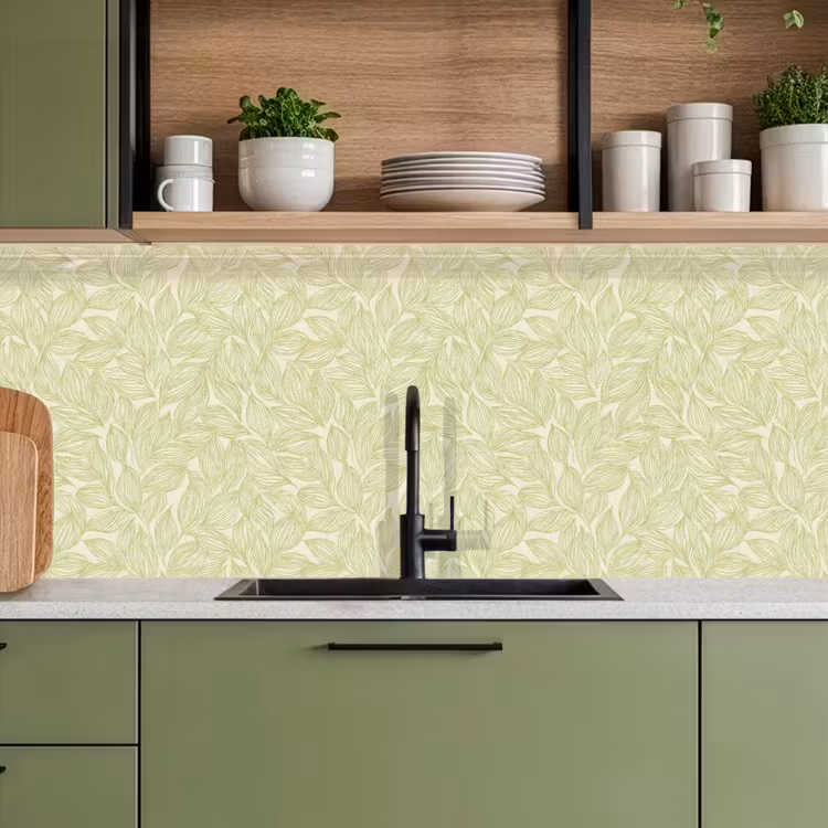Küchenrückwand - Salbeigrün – Botanisch – Blätter – Handgezeichnet – Muster — 8