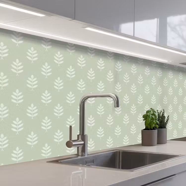 Küchenrückwand - Salbeigrün – Botanisch – Zweige – Minimalistisch – Muster — 2