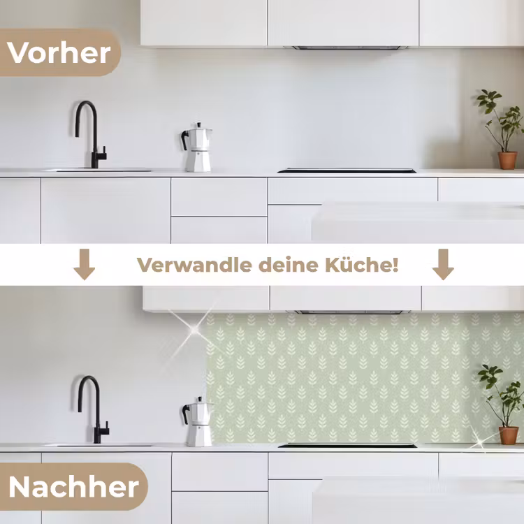 Küchenrückwand - Salbeigrün – Botanisch – Zweige – Minimalistisch – Muster — 3