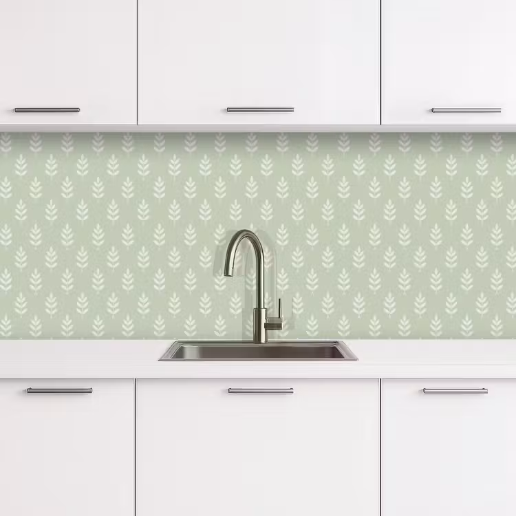 Küchenrückwand - Salbeigrün – Botanisch – Zweige – Minimalistisch – Muster — 4