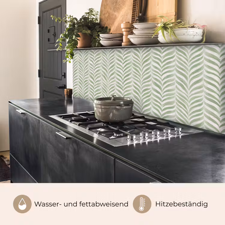 Küchenrückwand - Salbeigrün – Fischgrätmuster – Organisch – Pinselstriche – Muster — 5