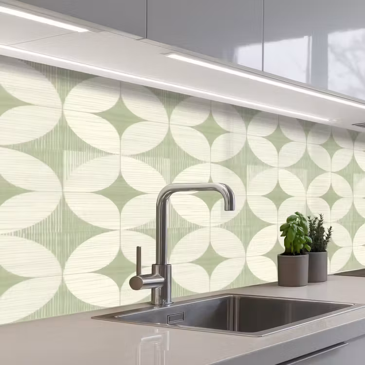 Küchenrückwand - Salbeigrün – Geometrisch – Retro – Mid-Century – Muster — 2