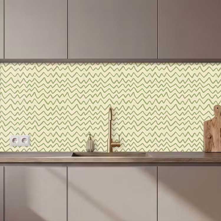 Küchenrückwand - Salbeigrün – Zickzack – Handgezeichnet – Muster — 1