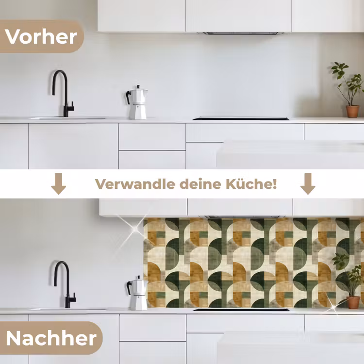 Küchenrückwand - Olivgrün – Geometrisch – Abstrakt – Mid-Century – Leinen – Muster — 3