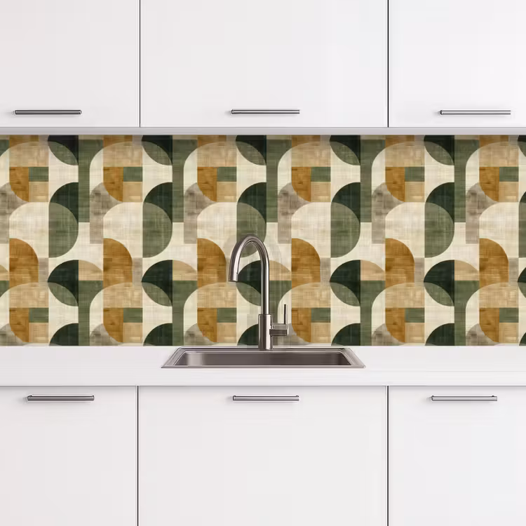 Küchenrückwand - Olivgrün – Geometrisch – Abstrakt – Mid-Century – Leinen – Muster — 4