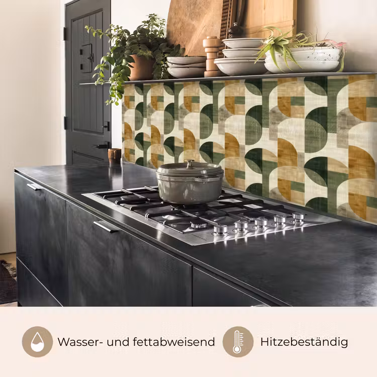 Küchenrückwand - Olivgrün – Geometrisch – Abstrakt – Mid-Century – Leinen – Muster — 5