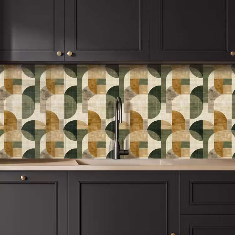 Küchenrückwand - Olivgrün – Geometrisch – Abstrakt – Mid-Century – Leinen – Muster — 6