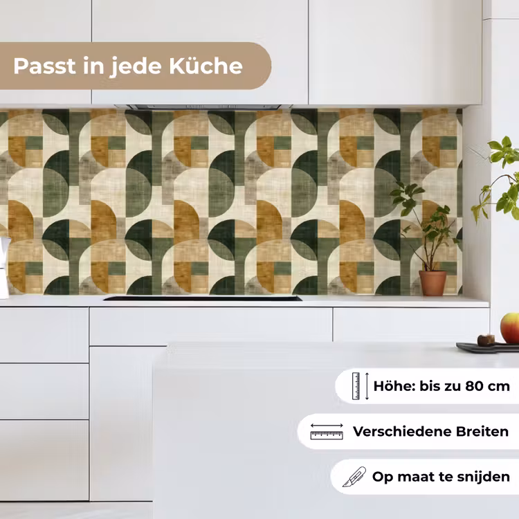 Küchenrückwand - Olivgrün – Geometrisch – Abstrakt – Mid-Century – Leinen – Muster — 7