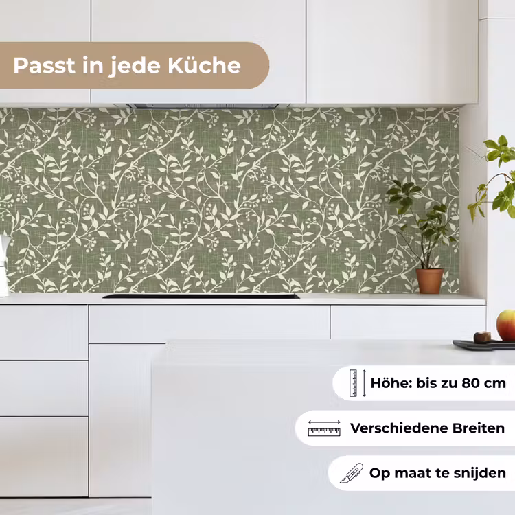 Küchenrückwand - Salbeigrün – Botanisch – Zweige – Beeren – Leinen – Muster — 7
