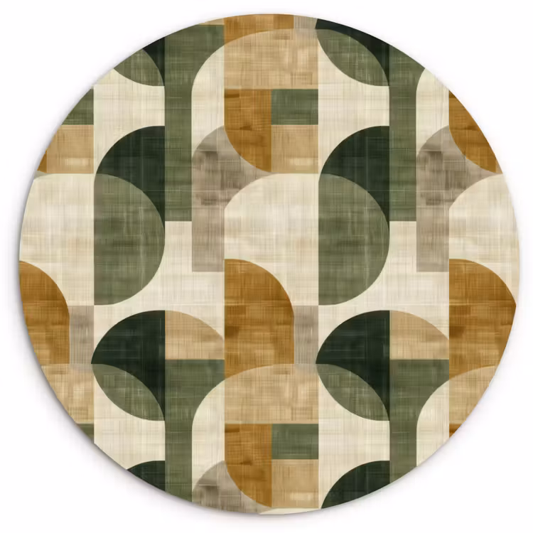 Forexbild Rund - Olivgrün – Geometrisch – Abstrakt – Mid-Century – Leinen – Muster — 1