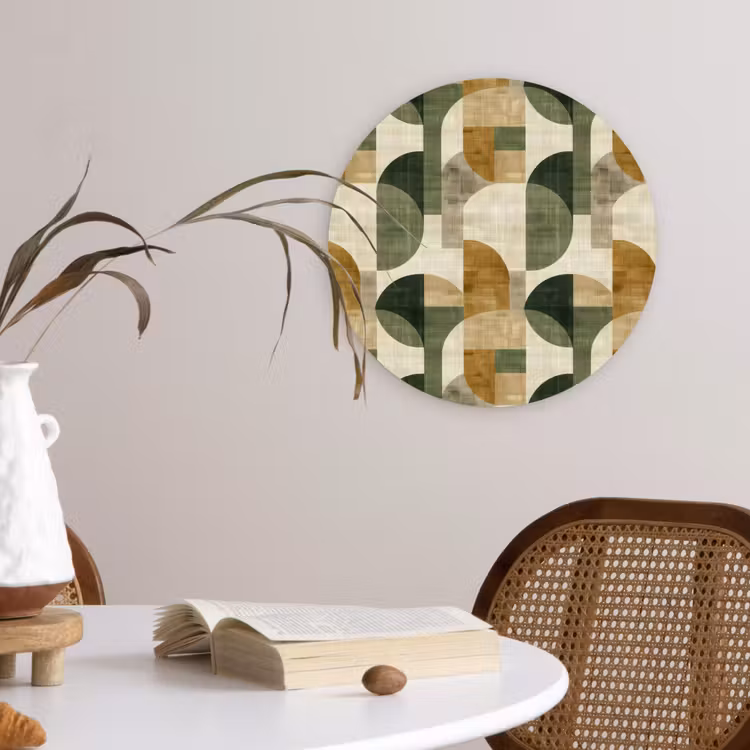 Forexbild Rund - Olivgrün – Geometrisch – Abstrakt – Mid-Century – Leinen – Muster — 4