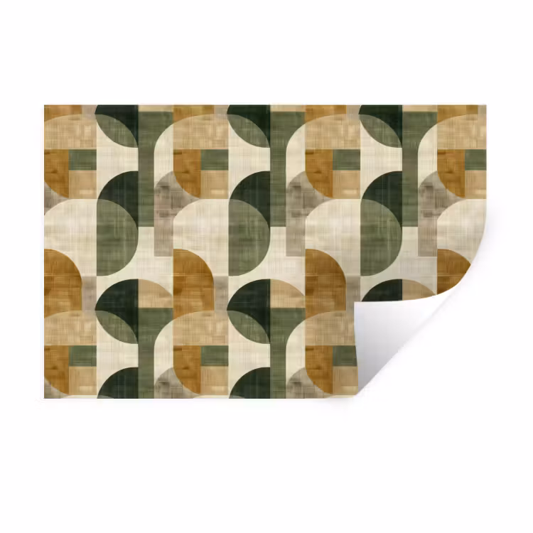 Wandtattoo – Olivgrün – Geometrisch – Abstrakt – Mid-Century – Leinen – Muster — 1