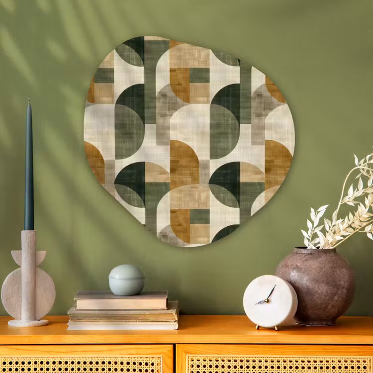 Alu-Dibond-Bild Organische Form - Olivgrün – Geometrisch – Abstrakt – Mid-Century – Leinen – Muster — 2