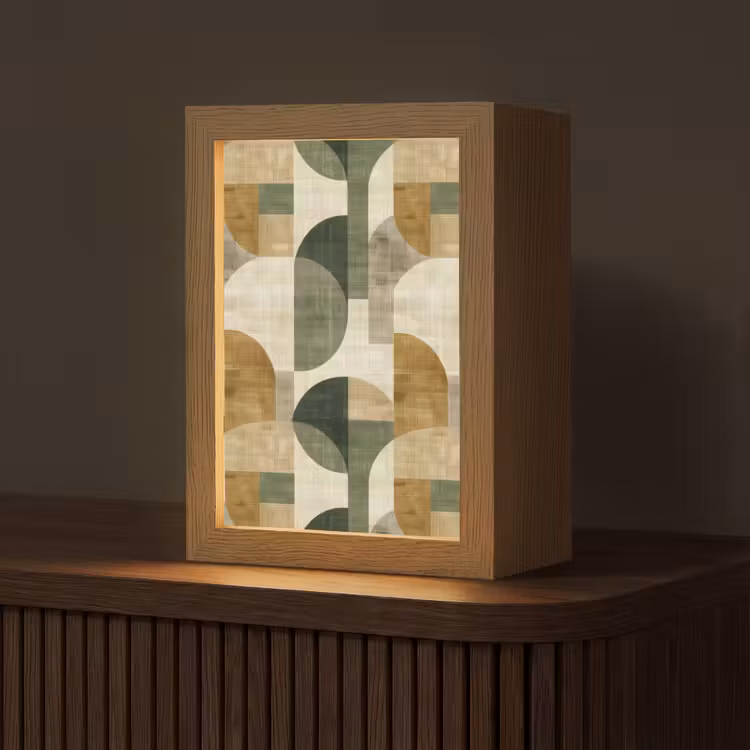 Personalisierte Lightbox - Olivgrün – Geometrisch – Abstrakt – Mid-Century – Leinen – Muster — 1