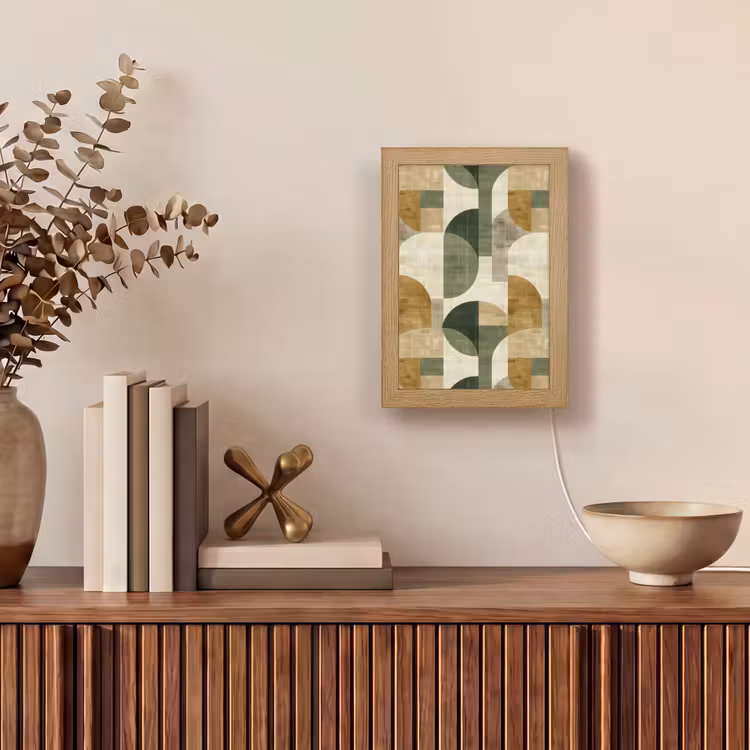 Personalisierte Lightbox - Olivgrün – Geometrisch – Abstrakt – Mid-Century – Leinen – Muster — 4