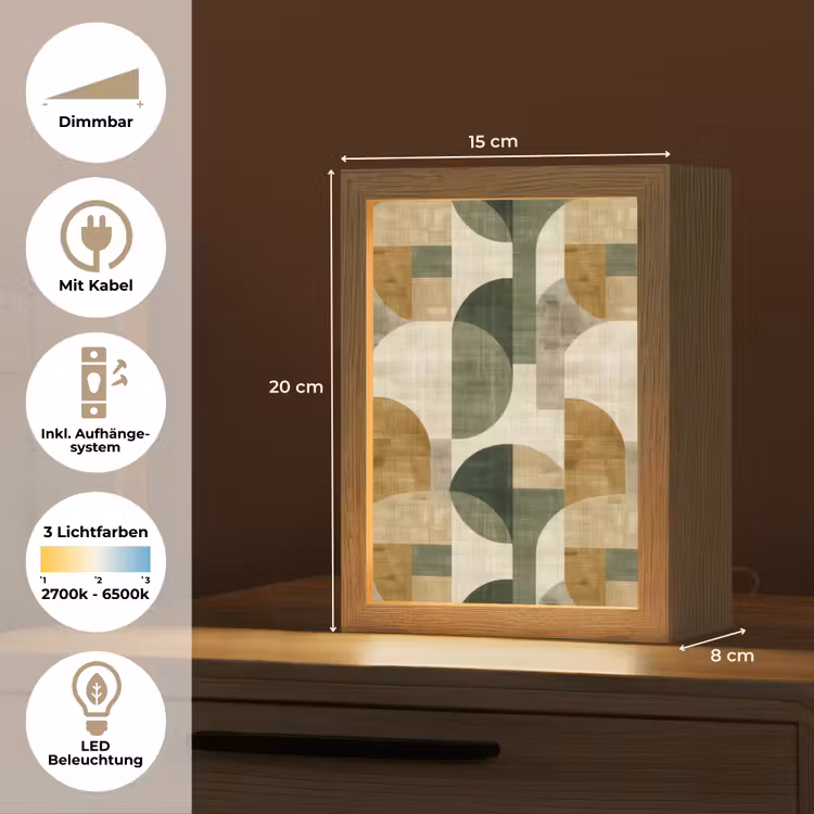 Personalisierte Lightbox - Olivgrün – Geometrisch – Abstrakt – Mid-Century – Leinen – Muster — 6