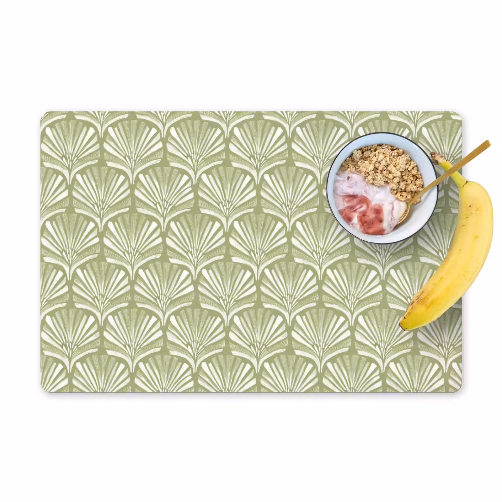 Tischset - 6 Stück - Salbeigrün – Ginkgo Biloba – Fächer – Muster — 1