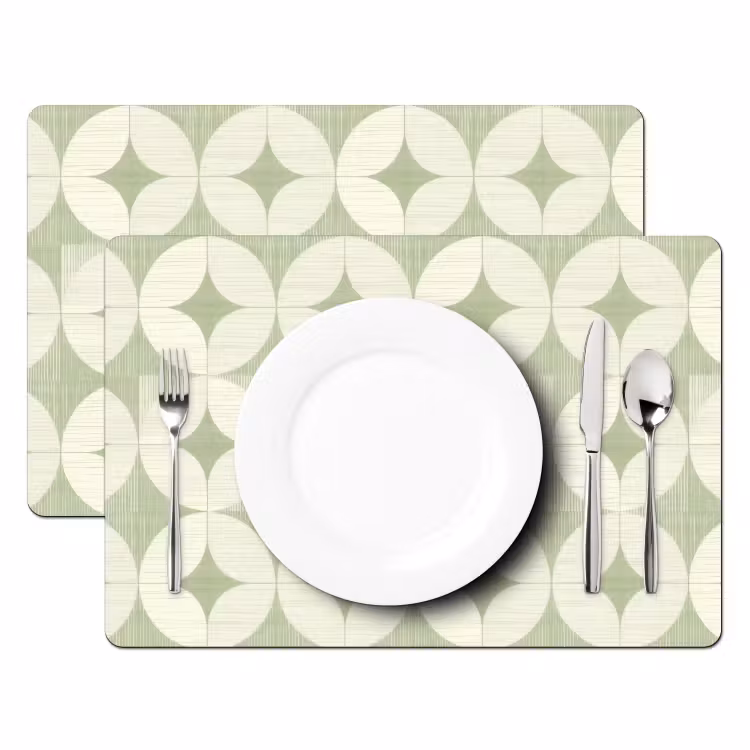 Tischset - 6 Stück - Salbeigrün – Geometrisch – Retro – Mid-Century – Muster — 2