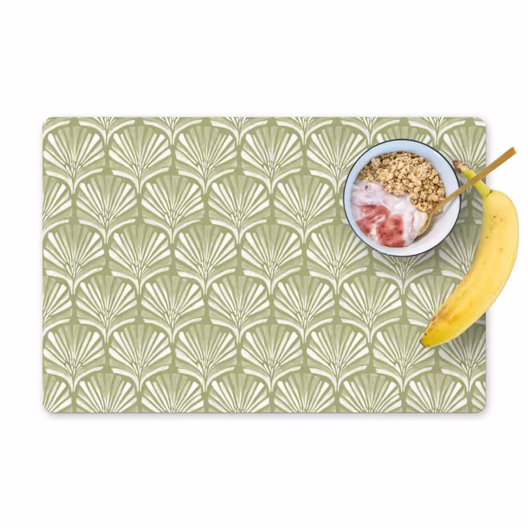 Tischset - 6 Stück - Salbeigrün – Ginkgo Biloba – Fächer – Muster — 1