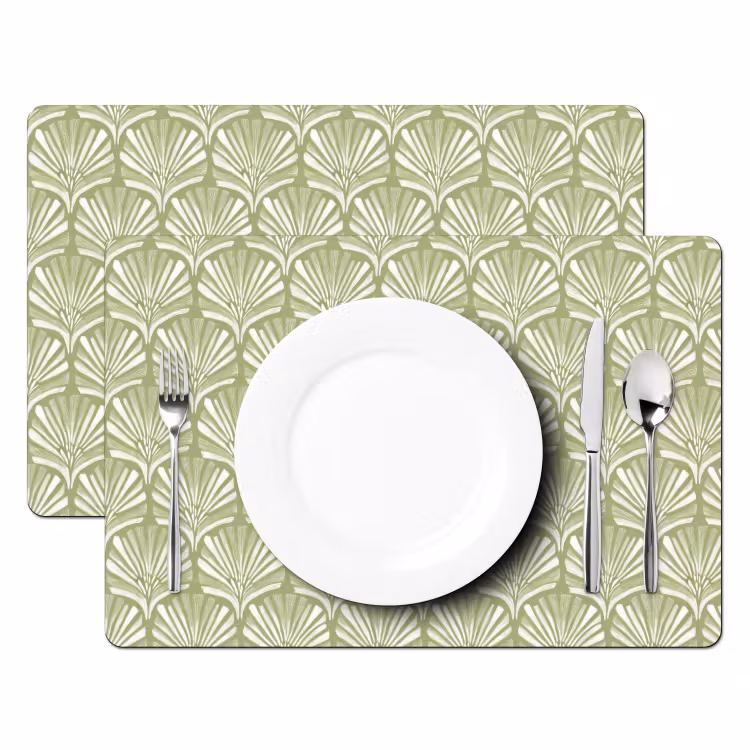 Tischset - 6 Stück - Salbeigrün – Ginkgo Biloba – Fächer – Muster — 2