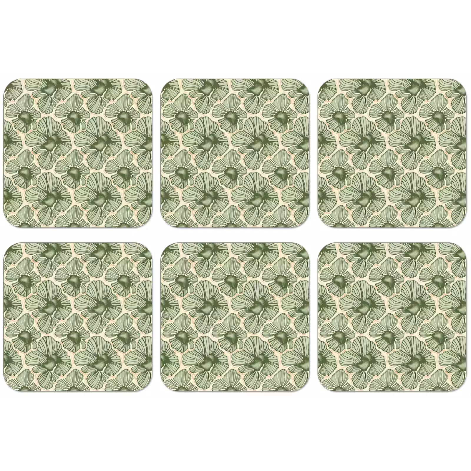 Untersetzer - Grün – Botanisch – Blumen – Organisch – Muster — 1