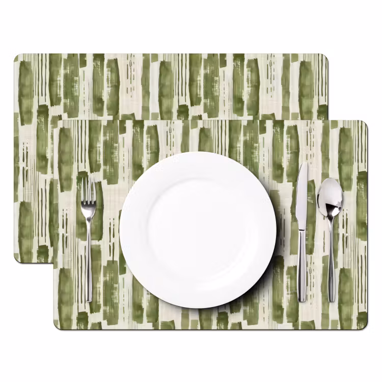 Tischset - 6 Stück - Grün – Abstrakt – Pinselstriche – Leinen – Muster — 2