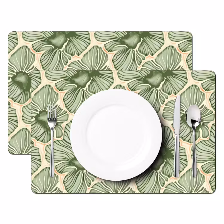 Tischset - 6 Stück - Grün – Botanisch – Blumen – Organisch – Muster — 2