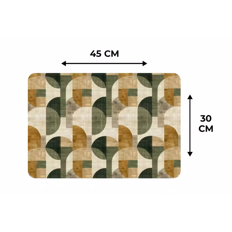 Tischset - 6 Stück - Olivgrün – Geometrisch – Abstrakt – Mid-Century – Leinen – Muster — 3