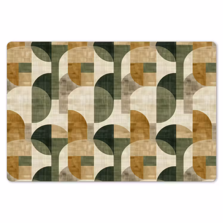 Tischset - 6 Stück - Olivgrün – Geometrisch – Abstrakt – Mid-Century – Leinen – Muster — 6