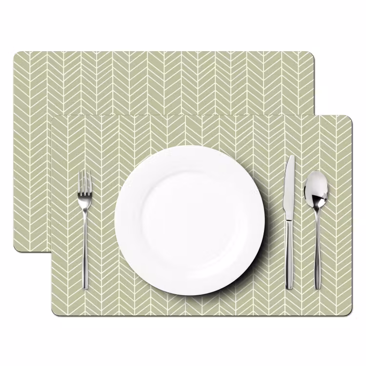 Tischset - 6 Stück - Salbeigrün – Fischgrät – Geometrisch – Muster — 2