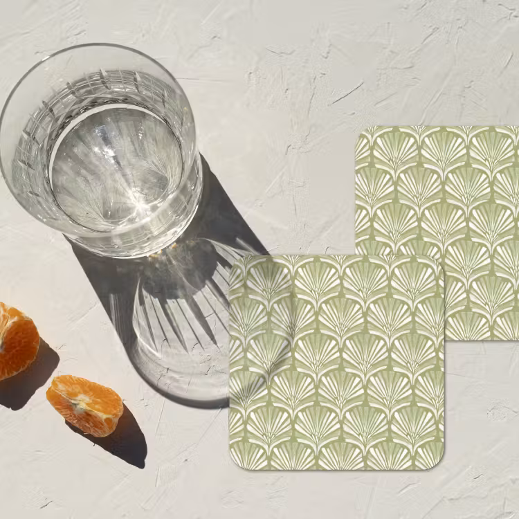 Untersetzer - Salbeigrün – Ginkgo Biloba – Fächer – Muster — 2