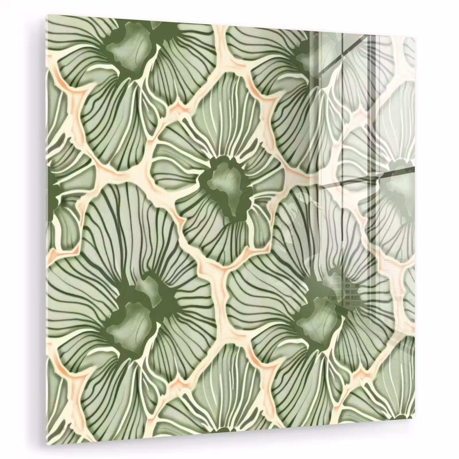Glasbild - Grün – Botanisch – Blumen – Organisch – Muster — 1