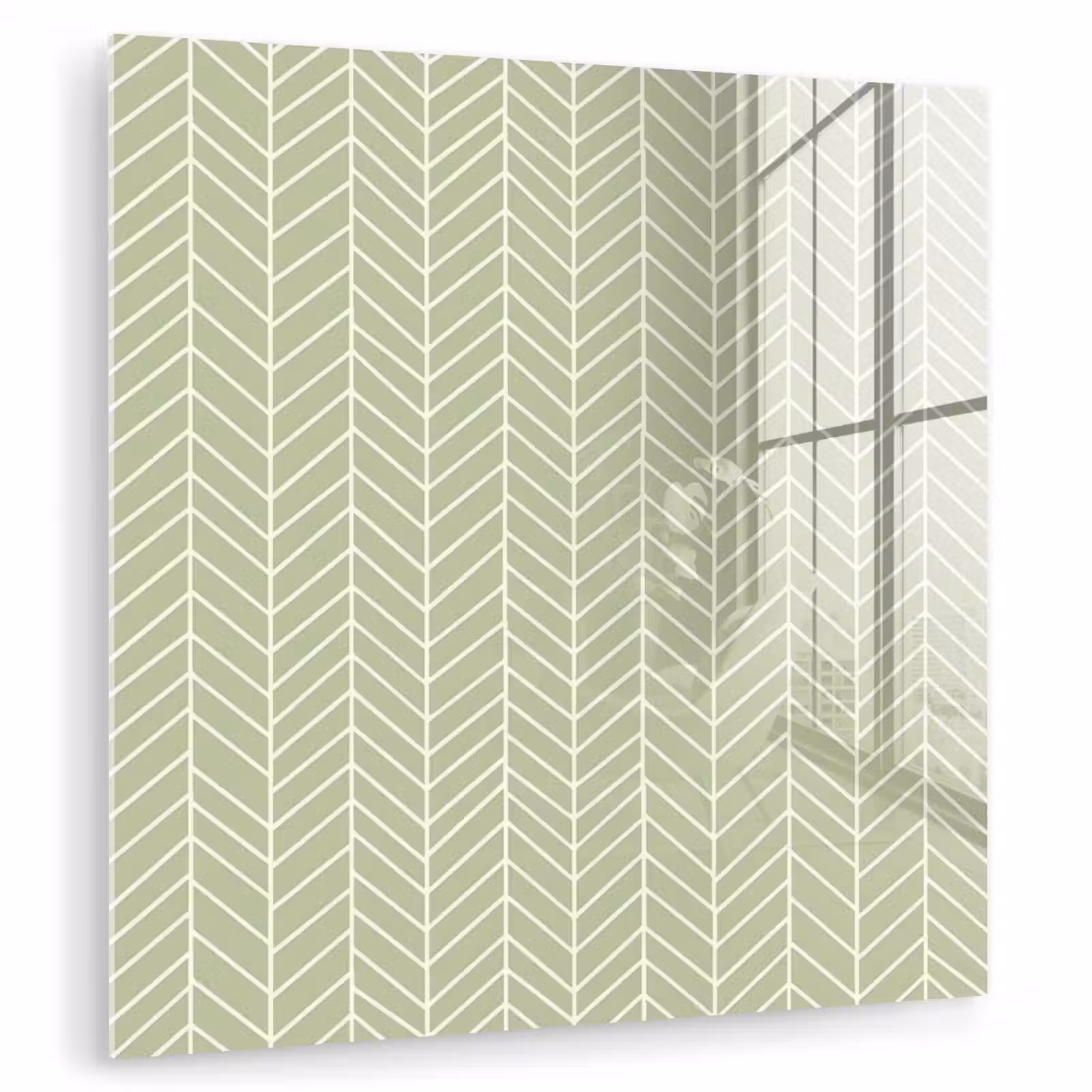 Glasbild - Salbeigrün – Fischgrät – Geometrisch – Muster — 1