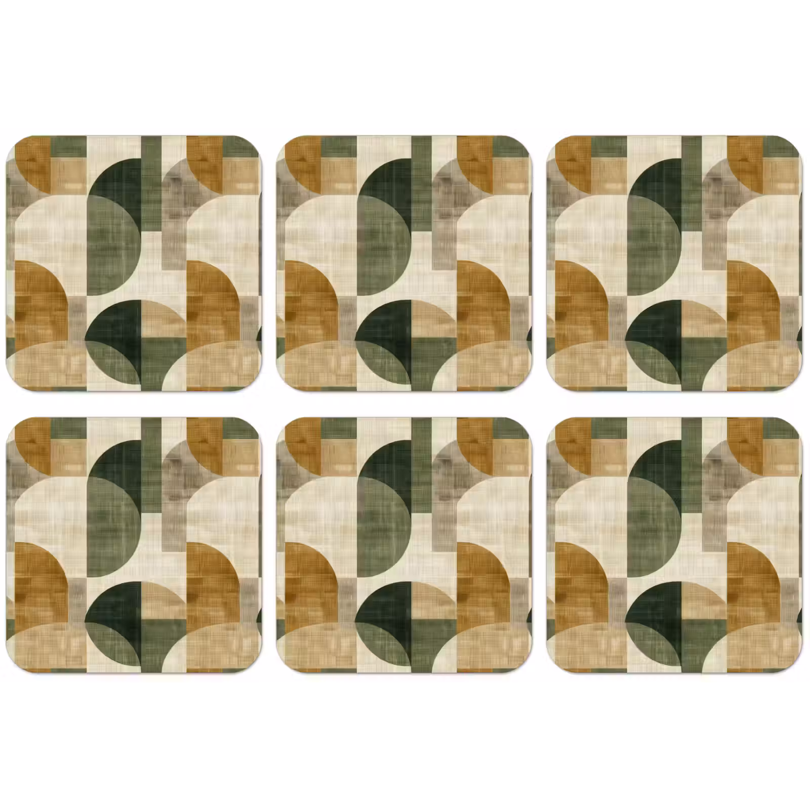 Untersetzer - Olivgrün – Geometrisch – Abstrakt – Mid-Century – Leinen – Muster — 1