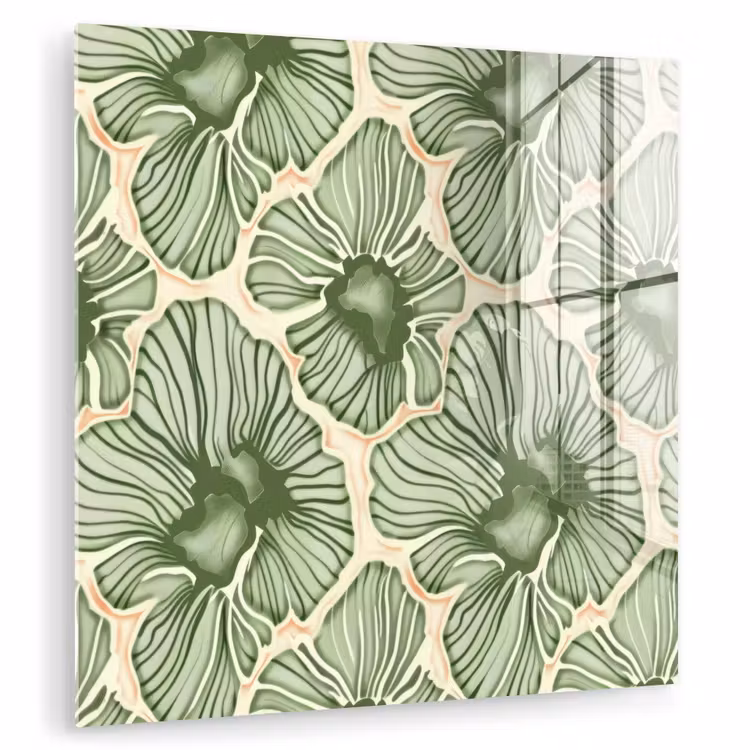 Glasbild - Grün – Botanisch – Blumen – Organisch – Muster — 1