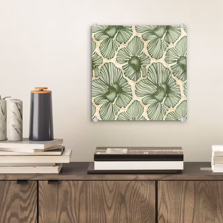 Glasbild - Grün – Botanisch – Blumen – Organisch – Muster — 2