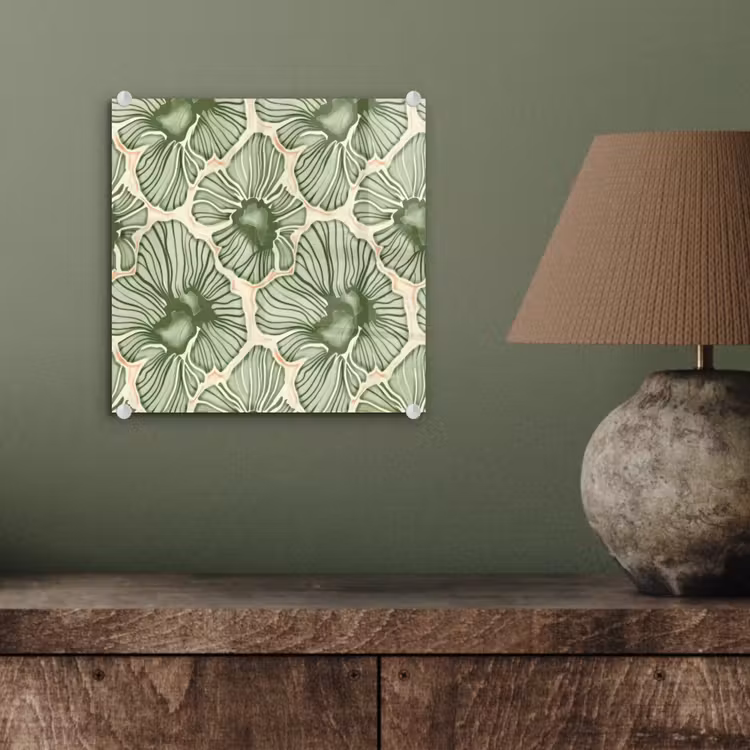 Glasbild - Grün – Botanisch – Blumen – Organisch – Muster — 4