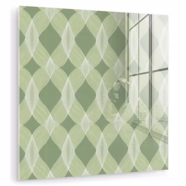 Glasbild - Salbeigrün – Geometrisch – Organisch – Gitterwerk – Muster — 1