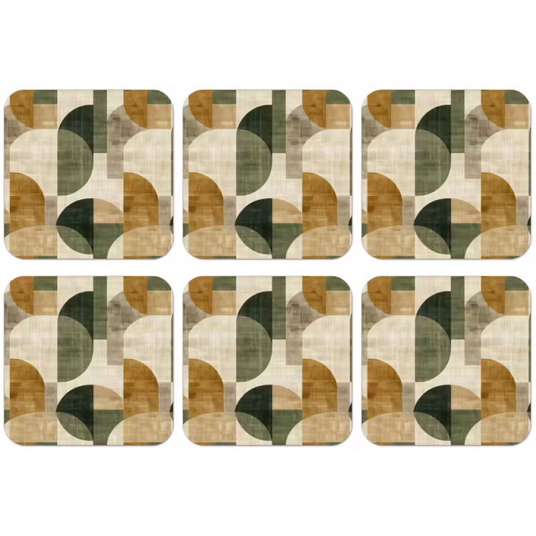 Untersetzer - Olivgrün – Geometrisch – Abstrakt – Mid-Century – Leinen – Muster — 1