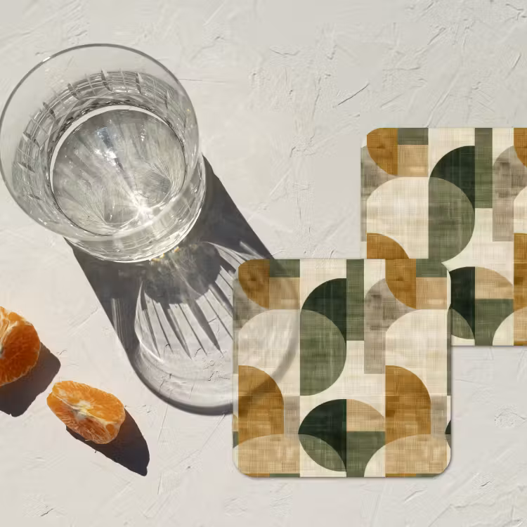 Untersetzer - Olivgrün – Geometrisch – Abstrakt – Mid-Century – Leinen – Muster — 2
