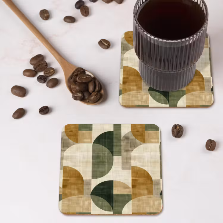 Untersetzer - Olivgrün – Geometrisch – Abstrakt – Mid-Century – Leinen – Muster — 4